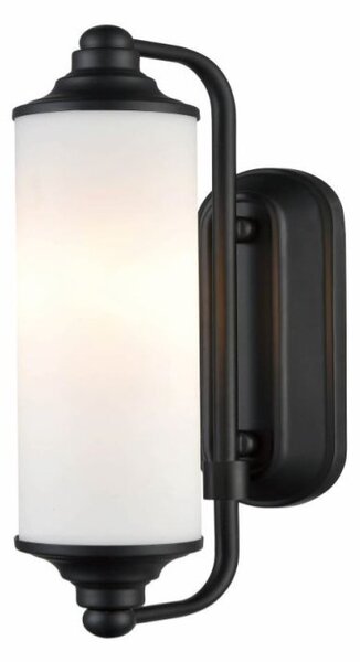 Franklite WB135 Decor Bathroom Wall Light In Black Finish With Opal Glass Shade IP44