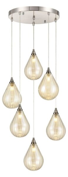 Franklite Perry 6 Light Cluster Ceiling Pendant Light With Amber Glasses FL2453-6-356