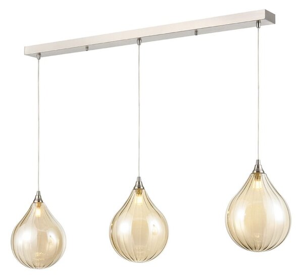 Franklite Perry 3 Light Bar Ceiling Pendant Light With Amber Glasses FL2452-3-360