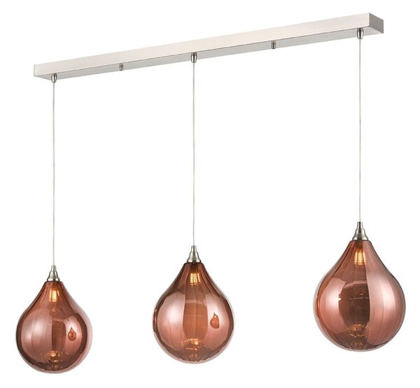 Franklite Perry 3 Light Bar Ceiling Pendant Light With Copper Glasses FL2452-3-361