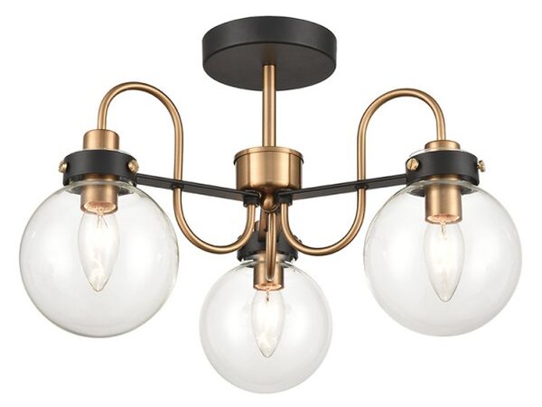Franklite FL2441-3 Equinox 3 Light Semi Flush Ceiling Light In Matt Black And Antique Gold Finish