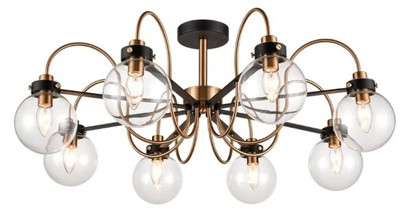 Franklite FL2441-8 Equinox 8 Light Semi Flush Ceiling Light In Matt Black And Antique Gold Finish