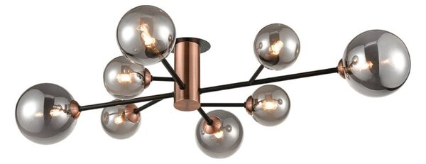 Franklite Solstice 8 Light Semi Flush Ceiling Light In Black And Copper With Smoked Glasses FL2442-8