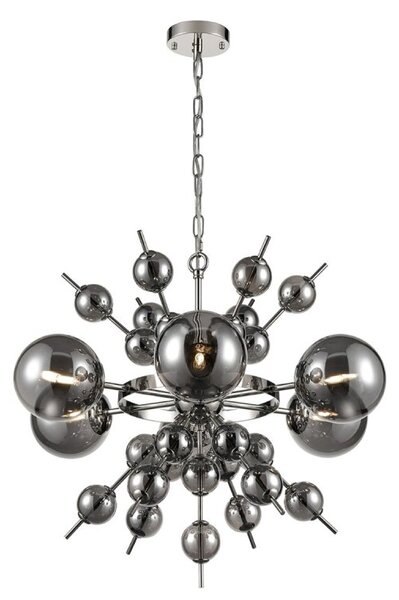 Franklite FL2451-6 Splash 6 Light Ceiling Pendant Light In Chrome Finish With Smoked Glass
