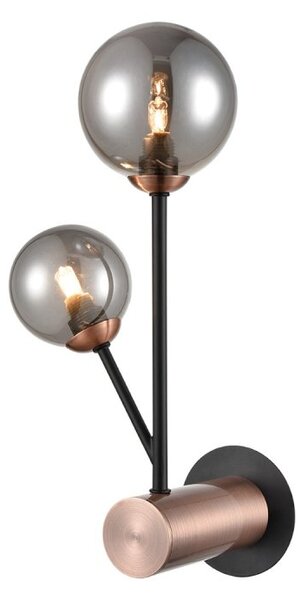 Franklite Solstice 2 Wall Light In Black And Copper With Smoked Glasses FL2442-2