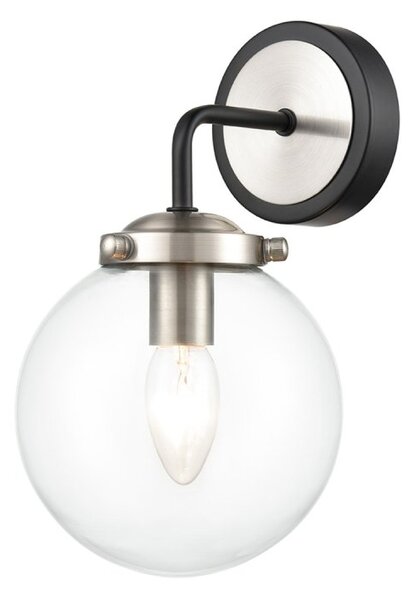 Stone 1 Light Wall Light In Black And Nickel With Clear Glass F2437-1