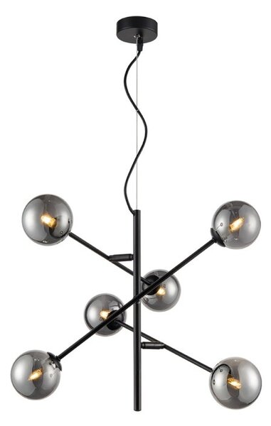 Luna 6 Light Ceiling Pendant Light In Black Finish With Smoked Glass F2438-6