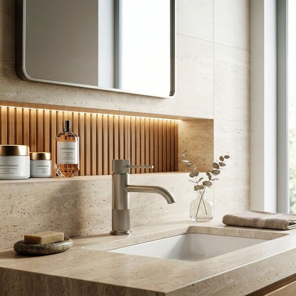 Bathroom faucet Rea Lungo Stripe Brush Nickel Low