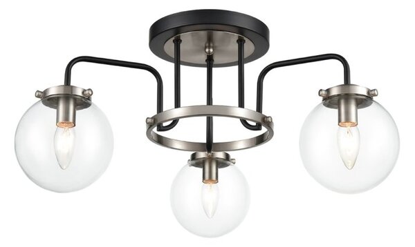 Stone 3 Light Flush Ceiling Light In Black And Nickel With Clear Glass F2437-3