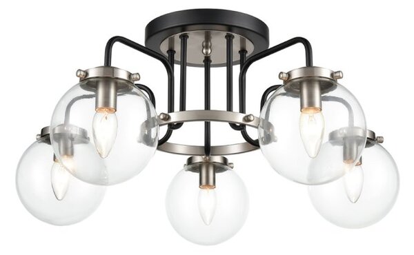 Stone 5 Light Flush Ceiling Light In Black And Nickel With Clear Glass F2437-5