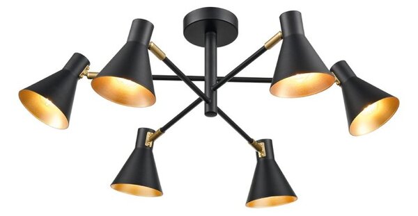 Franklite Skoop 6 Light Flush Ceiling Spotlight In Black And Gold Finish FL2444-6