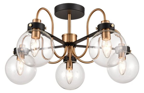 Franklite FL2441-5 Equinox 5 Light Semi Flush Ceiling Light In Matt Black And Antique Gold Finish
