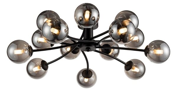 Luna 14 Light Semi Flush Ceiling Light In Black Finish With Smoked Glass F2438-14