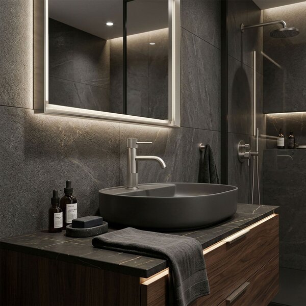 Bathroom faucet Rea Lungo Stripe Brush Nickel Low