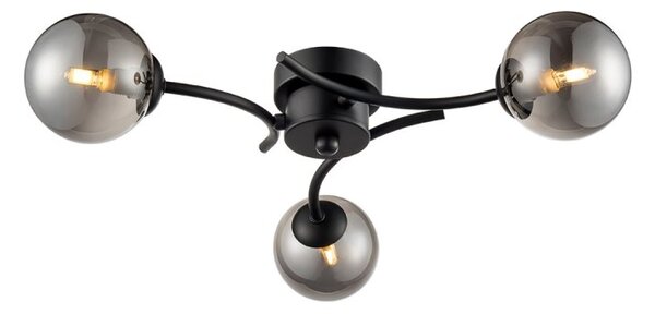 Luna 3 Light Semi Flush Ceiling Light In Black Finish With Smoked Glass F2438-3