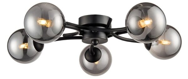 Luna 5 Light Semi Flush Ceiling Light In Black Finish With Smoked Glass F2438-5