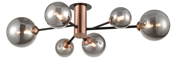 Franklite Solstice 6 Light Semi Flush Ceiling Light In Black And Copper With Smoked Glasses FL2442-6