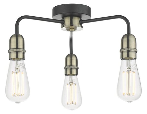 Dar Wisebuys Kiefer 3 Light Flush Ceiling Light In Black And Antique Brass Finish