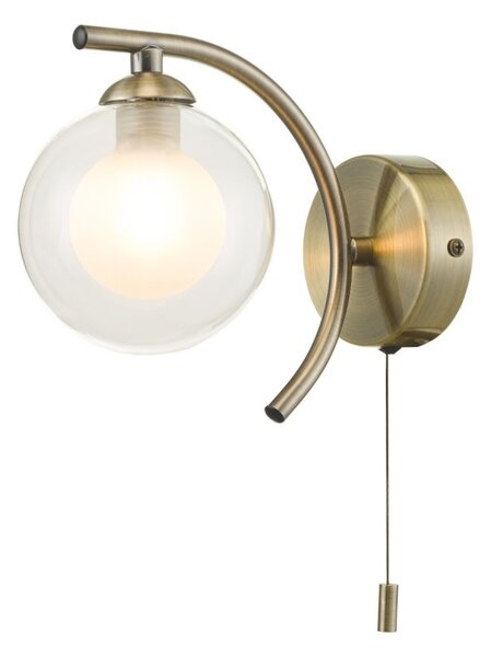 Dar Wisebuys Nakita Wall Light In Antique Brass With Double Glass Shade