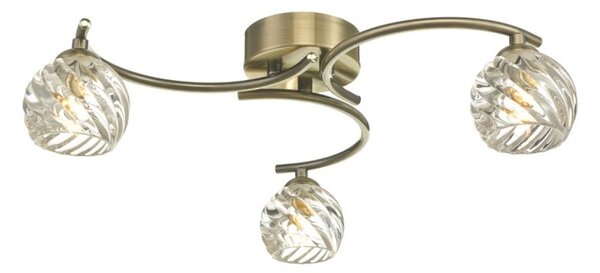 Dar Wisebuys Nakita 3 Light Semi Flush Ceiling Light In Antique Brass With Twisted Glass