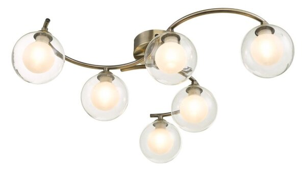 Dar Wisebuys Nakita 6 Light Semi Flush Ceiling Light In Antique Brass With Double Glass