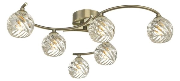 Dar Wisebuys Nakita 6 Light Semi Flush Ceiling Light In Antique Brass With Twisted Glass