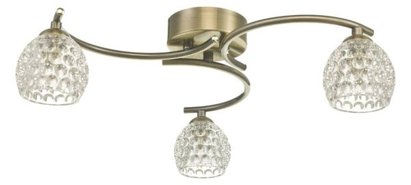 Dar Wisebuys Nakita 3 Light Semi Flush Ceiling Light In Antique Brass With Dimpled Glass