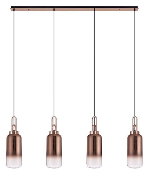 Glenn 4 Light Linear Ceiling Pendant Light In Copper With Copper And Clear Glass 