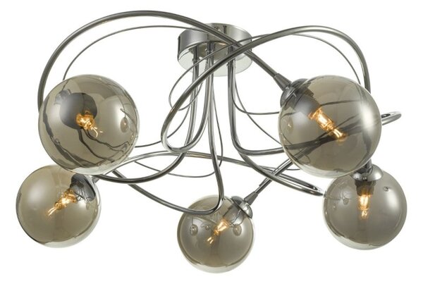 Dar Wisebuys Onawa 5 Light Semi Flush Ceiling Light In Polished Chrome With Smoked Glass