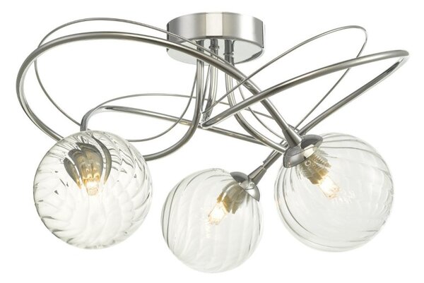 Dar Wisebuys Onawa 3 Light Semi Flush Ceiling Light In Polished Chrome With Twisted Glass
