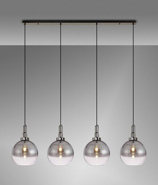 Glenn 4 Light Globe Linear Pendant In Black Chrome With Smoked And Clear Glass 