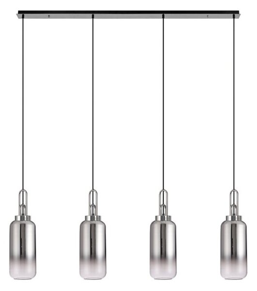 Glenn 4 Light Linear Ceiling Pendant Light In Polished Nickel With Smoked And Clear Glass 