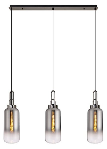 Glenn 3 Light Linear Ceiling Pendant Light In Black Chrome With Smoked And Clear Glass 