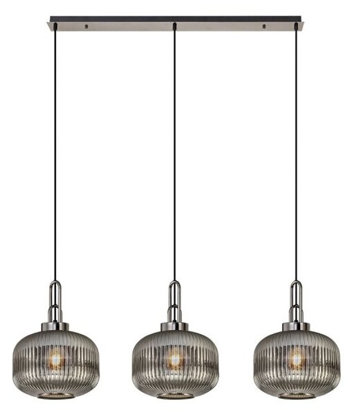 Glenn 3 Light Pumpkin Linear Pendant in Black Chrome With Smoked Ribbed Glass