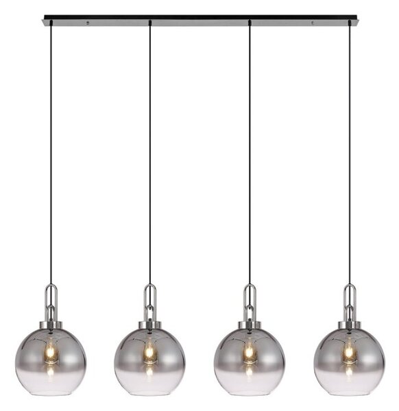 Glenn 4 Light Globe Linear Pendant In Polished Nickel With Smoked And Clear Glass 