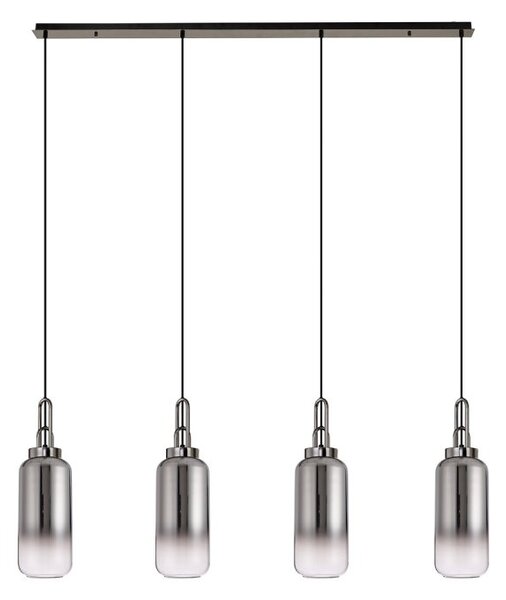 Glenn 4 Light Linear Ceiling Pendant Light in a Black Chrome With Smoked Glass