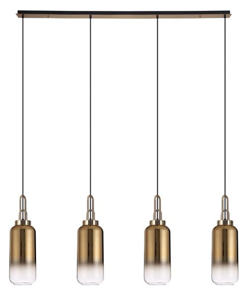 Glenn 4 Light Linear Ceiling Pendant Light In Brass Gold With Gold And Clear Glass 