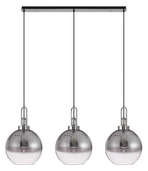 Glenn 3 Light Globe Linear Pendant In Black Chrome With Smoked And Clear Glass 