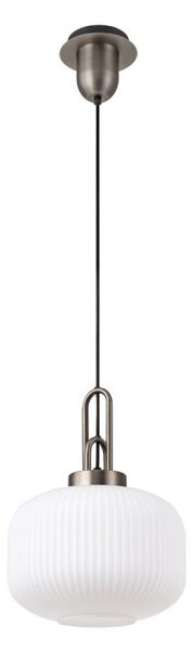 Glenn 1 Light Pumpkin Ceiling Pendant in Antique Silver With Opal Glass