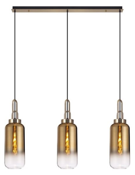 Glenn 3 Light Cylinder Linear Pendant in a Brass Gold With Gold And Clear Glass