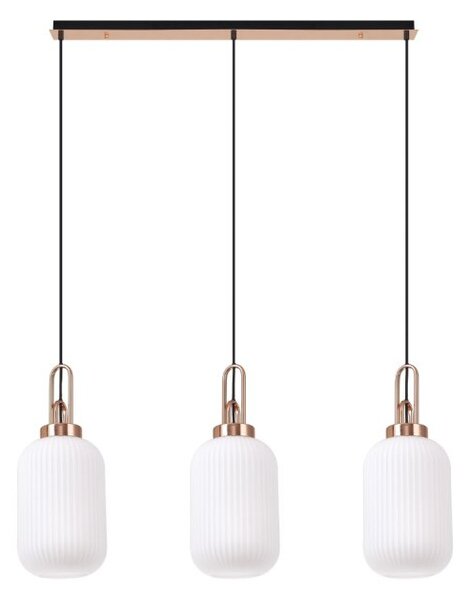 Glenn 3 Light Tubular Linear Pendant in Copper With Opal Ribbed Glass