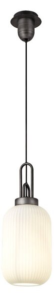 Glenn 1 Light Tubular Ceiling Pendant in Aged Pewter With Opal Glass