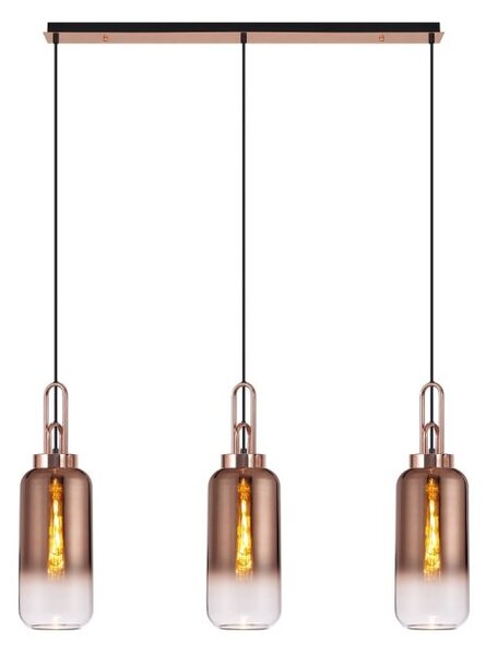 Glenn 3 Light Linear Ceiling Pendant In Copper With Copper And Clear Glass