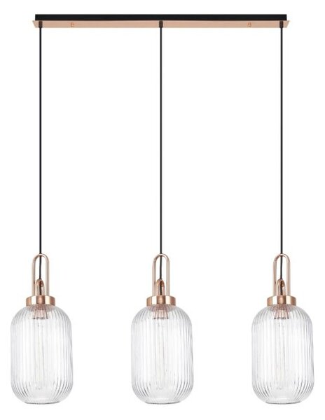 Glenn 3 Light Tubular Linear Pendant in Copper With Clear Ribbed Glass