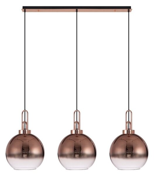 Glenn 3 Light Globe Linear Pendant In Copper With Copper And Clear Glass 