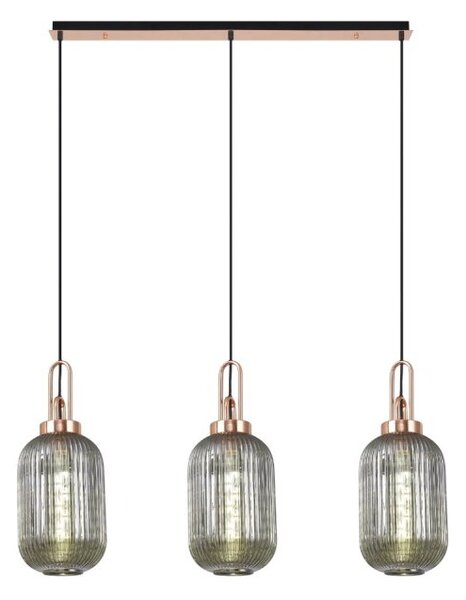 Glenn 3 Light Tubular Linear Pendant in Copper With Smoked Ribbed Glass