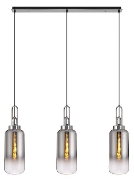 Glenn 3 Light Linear Pendant In Polished Nickel With Smoked And Clear Glass