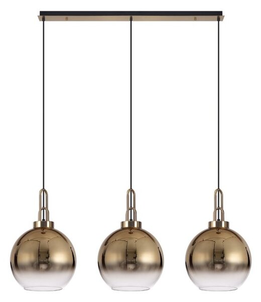 Glenn 3 Light Globe Linear Pendant In Brass Gold With Gold And Clear Glass 