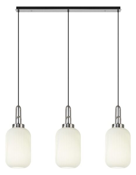 Glenn 3 Light Tubular Linear Pendant in Polished Nickel With Opal Ribbed Glass