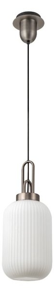 Glenn 1 Light Tubular Ceiling Pendant in Antique Silver With Opal Glass